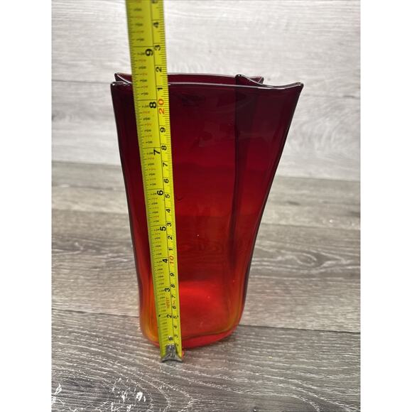 Blenko Paper Bag Vase Amberina Red To Orange Original Sticker 8-1/4” Tall - Picture 8 of 11